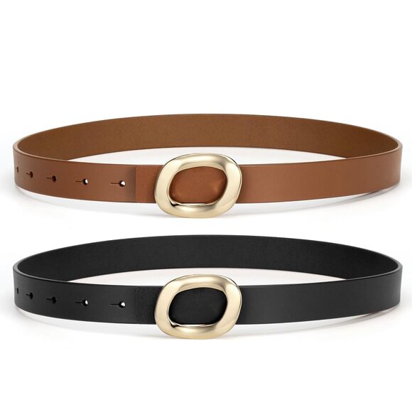 2357 Womens Belt Leather Skinny Thin Waist With Gold Oval Buckle main image 6